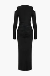 Ruched V-Neck Long Sleeve Maxi Dress
